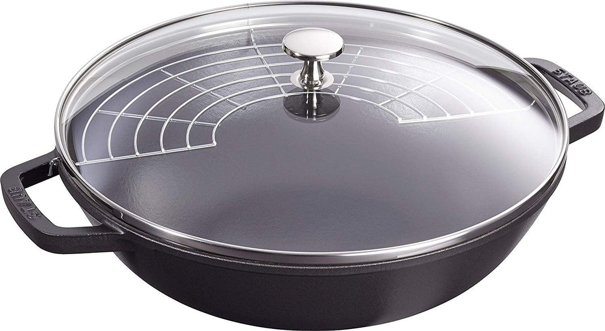 Staub - 12" Cast Iron Wok with Glass Lid Black (30 cm) - 40511-344