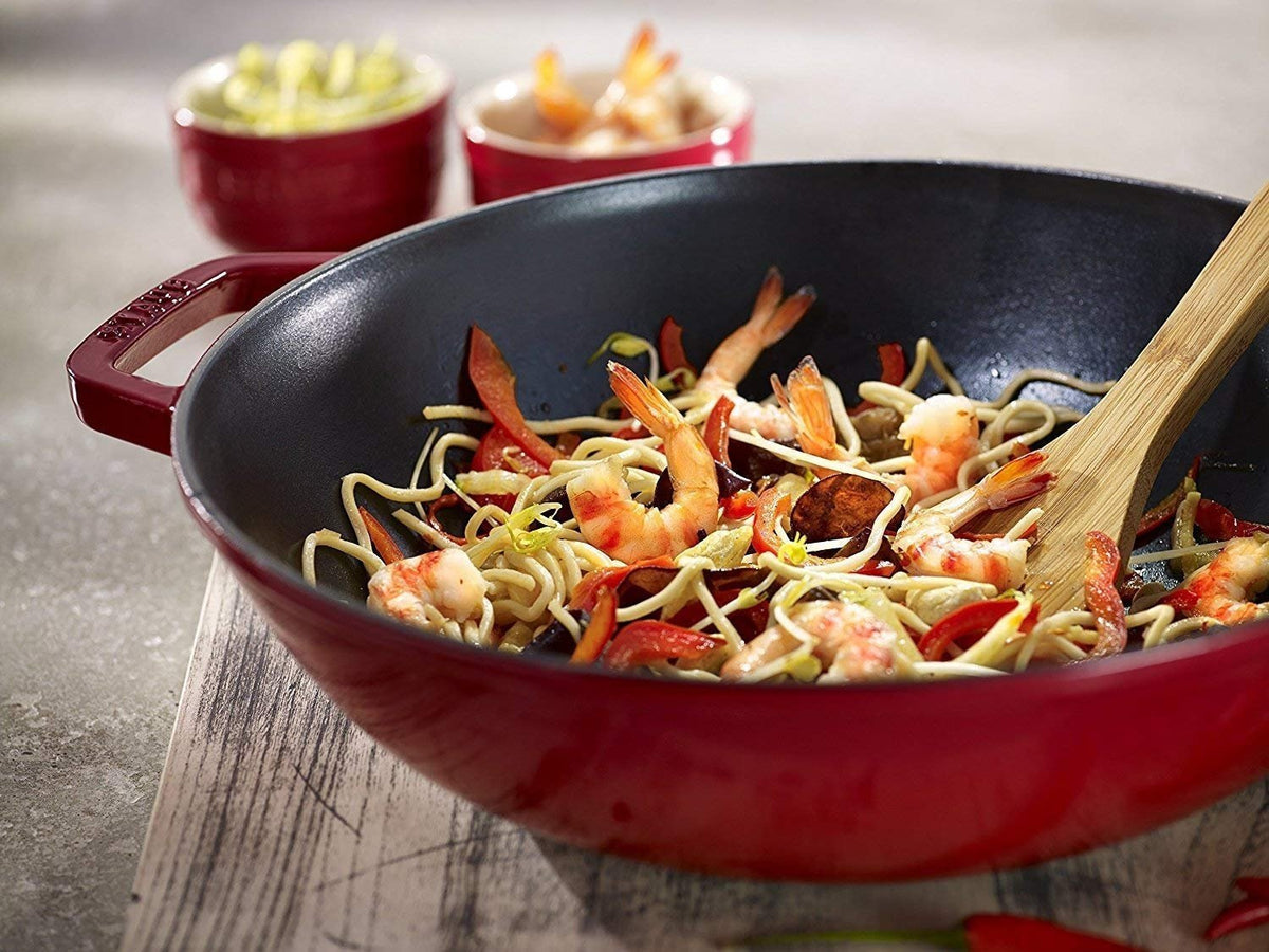 Staub - 12" Cast Iron Wok with Glass Lid Cherry Red (30 cm) - 40511-345