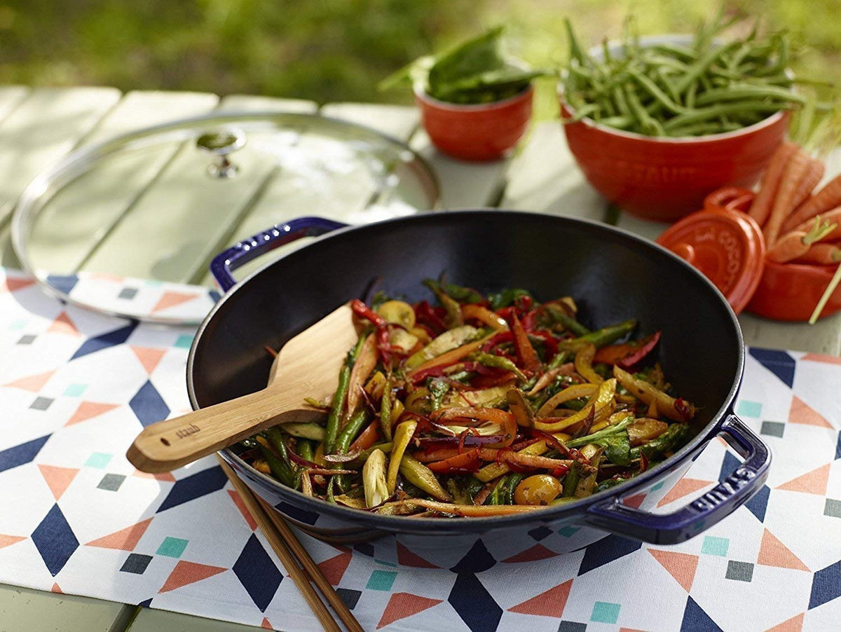 Staub - 12" Cast Iron Wok with Glass Lid Dark Blue (30 cm) - 40511-467
