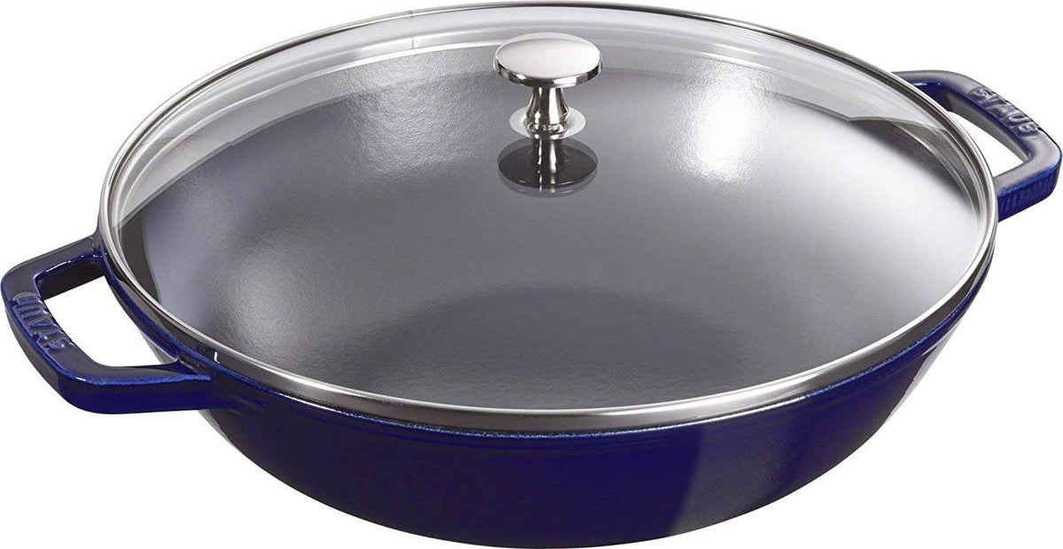 Staub - 12" Cast Iron Wok with Glass Lid Dark Blue (30 cm) - 40511-467