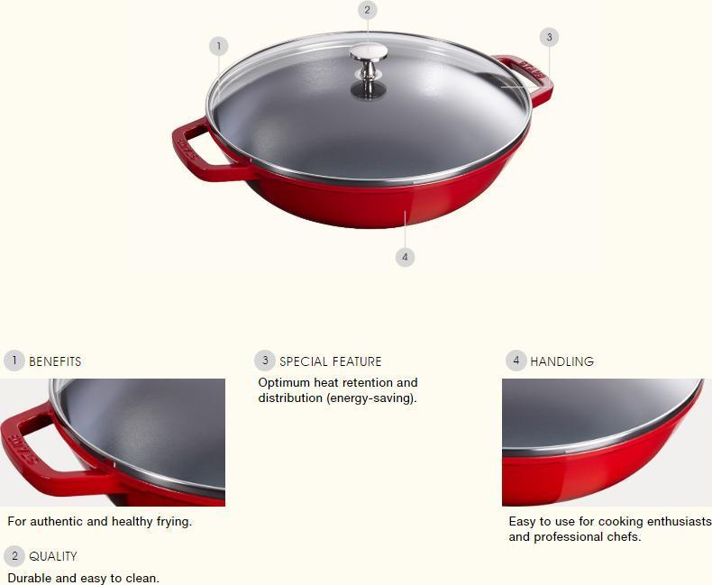 Staub - 12" Cast Iron Wok with Glass Lid Graphite Grey (30 cm) - 40511-462