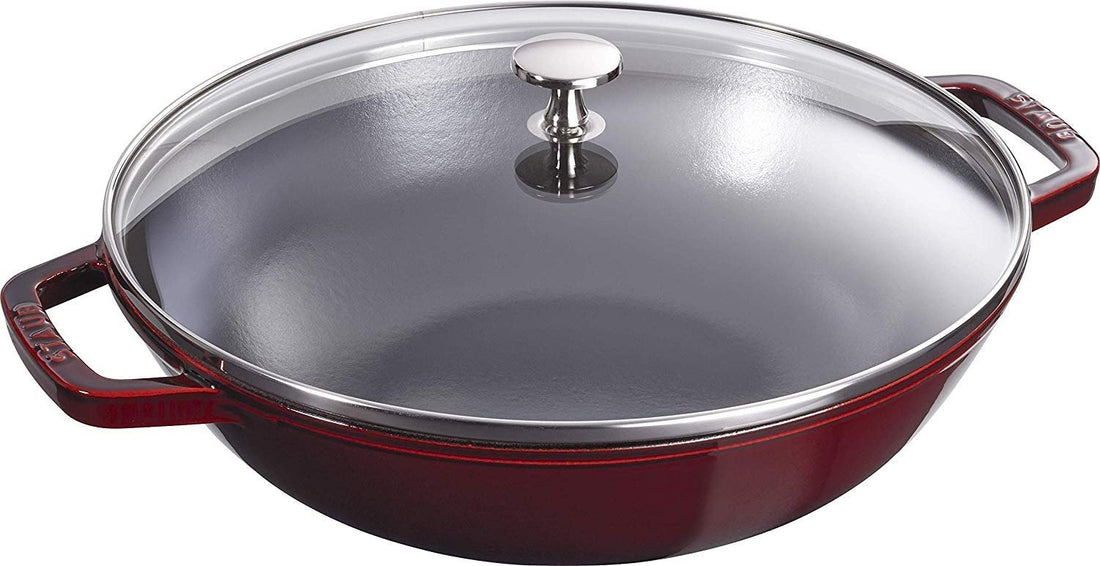Staub - 12" Cast Iron Wok with Glass Lid Grenadine (30 cm) - 40511-466