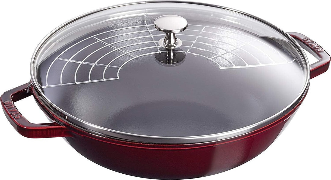 Staub - 12" Cast Iron Wok with Glass Lid Grenadine (30 cm) - 40511-466
