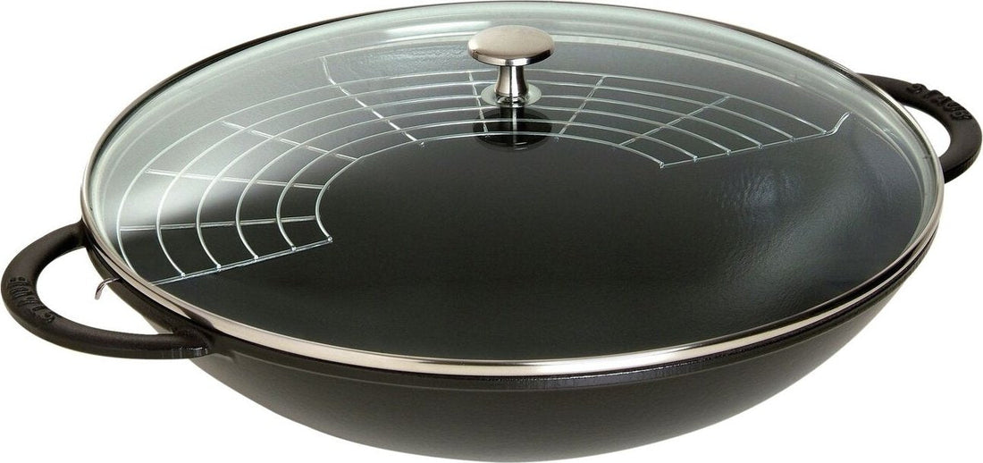 Staub - 14.5" Cast Iron Wok with Glass Lid Black (37 cm) - 40509-398