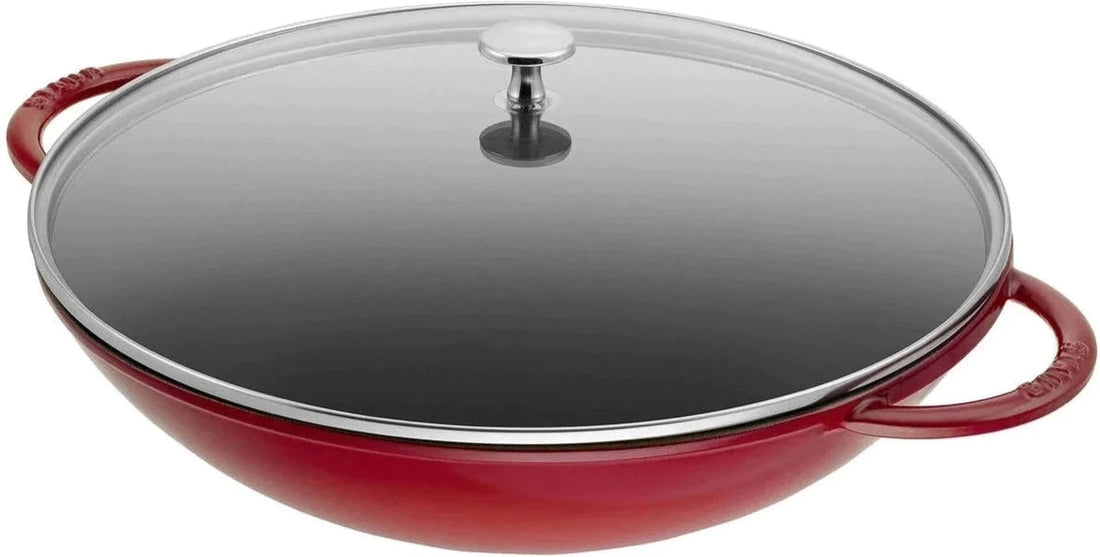 Staub - 14.5" Cast Iron Wok with Glass Lid Cherry Red (37 cm) - 40509-898