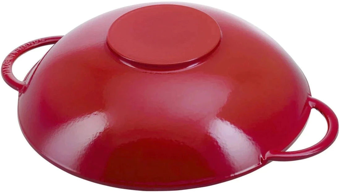 Staub - 14.5" Cast Iron Wok with Glass Lid Cherry Red (37 cm) - 40509-898