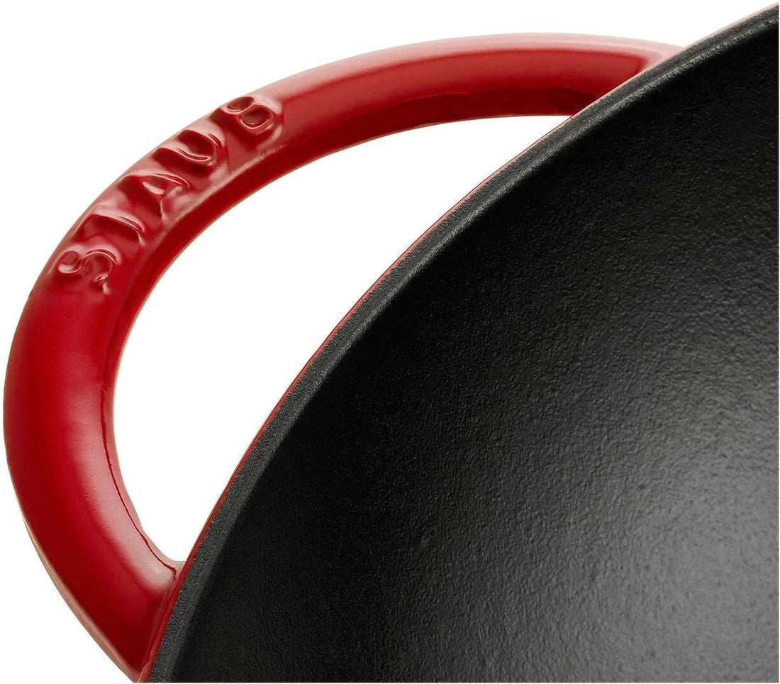 Staub - 14.5" Cast Iron Wok with Glass Lid Cherry Red (37 cm) - 40509-898
