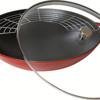 Staub - 14.5" Cast Iron Wok with Glass Lid Cherry Red (37 cm) - 40509-898