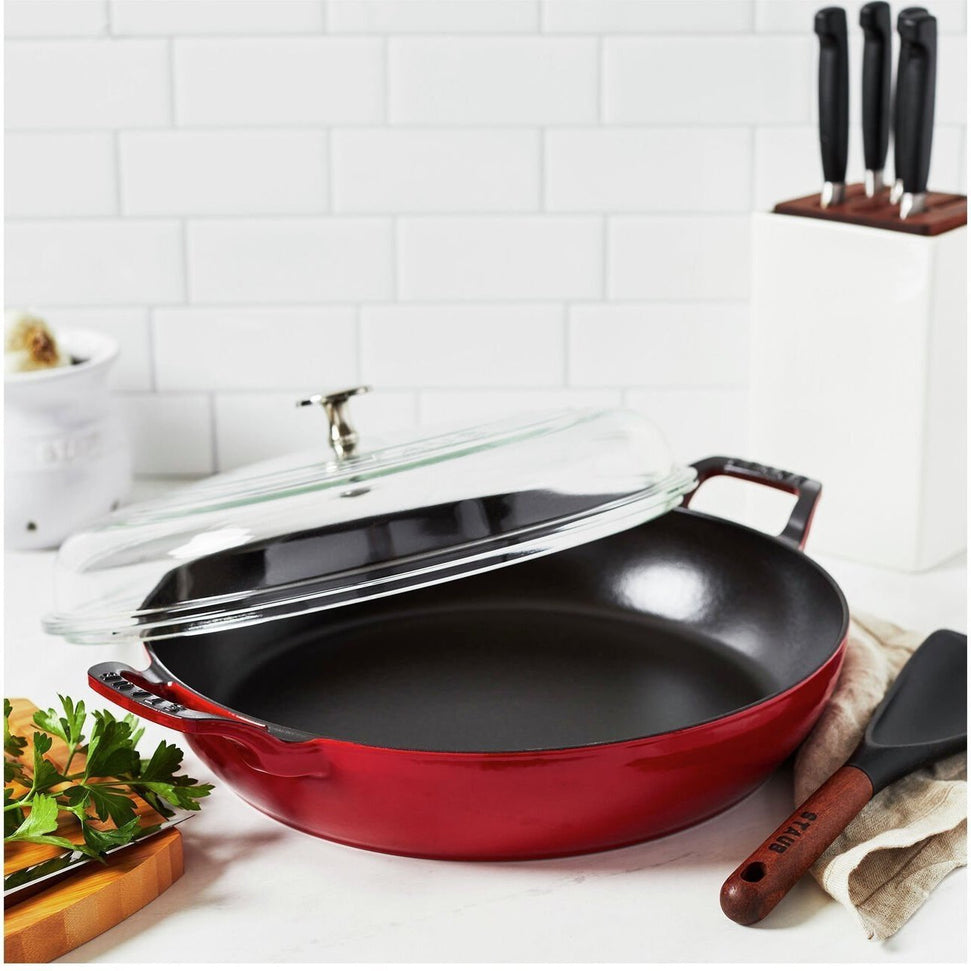 Staub - 3.5 QT Cast Iron Braiser with Glass Lid Cherry 3.3L - 40501-985