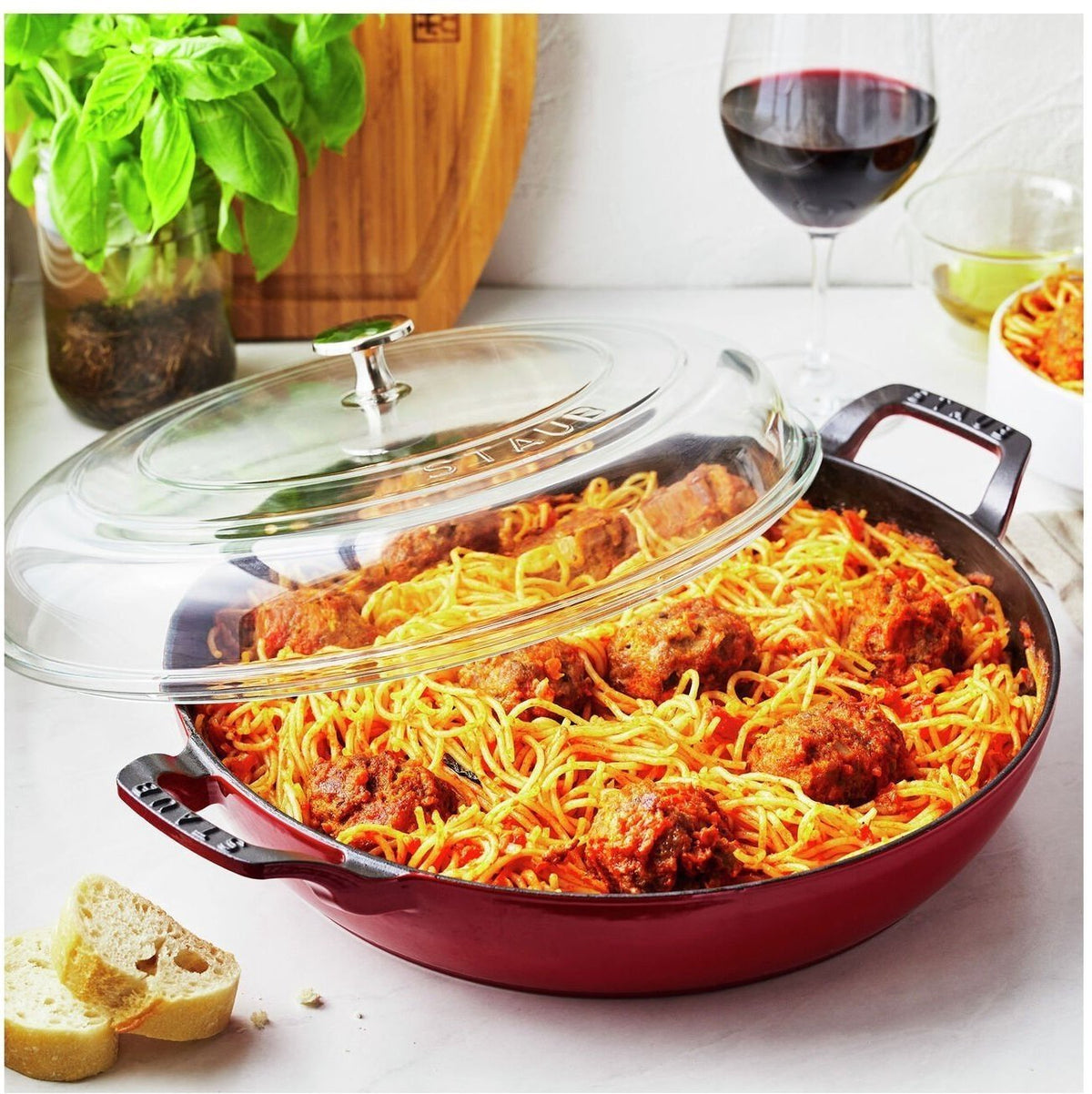 Staub - 3.5 QT Cast Iron Braiser with Glass Lid Cherry 3.3L - 40501-985