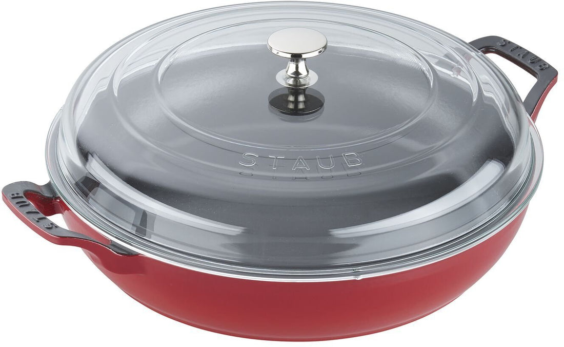 Staub - 3.5 QT Cast Iron Braiser with Glass Lid Cherry 3.3L - 40501-985