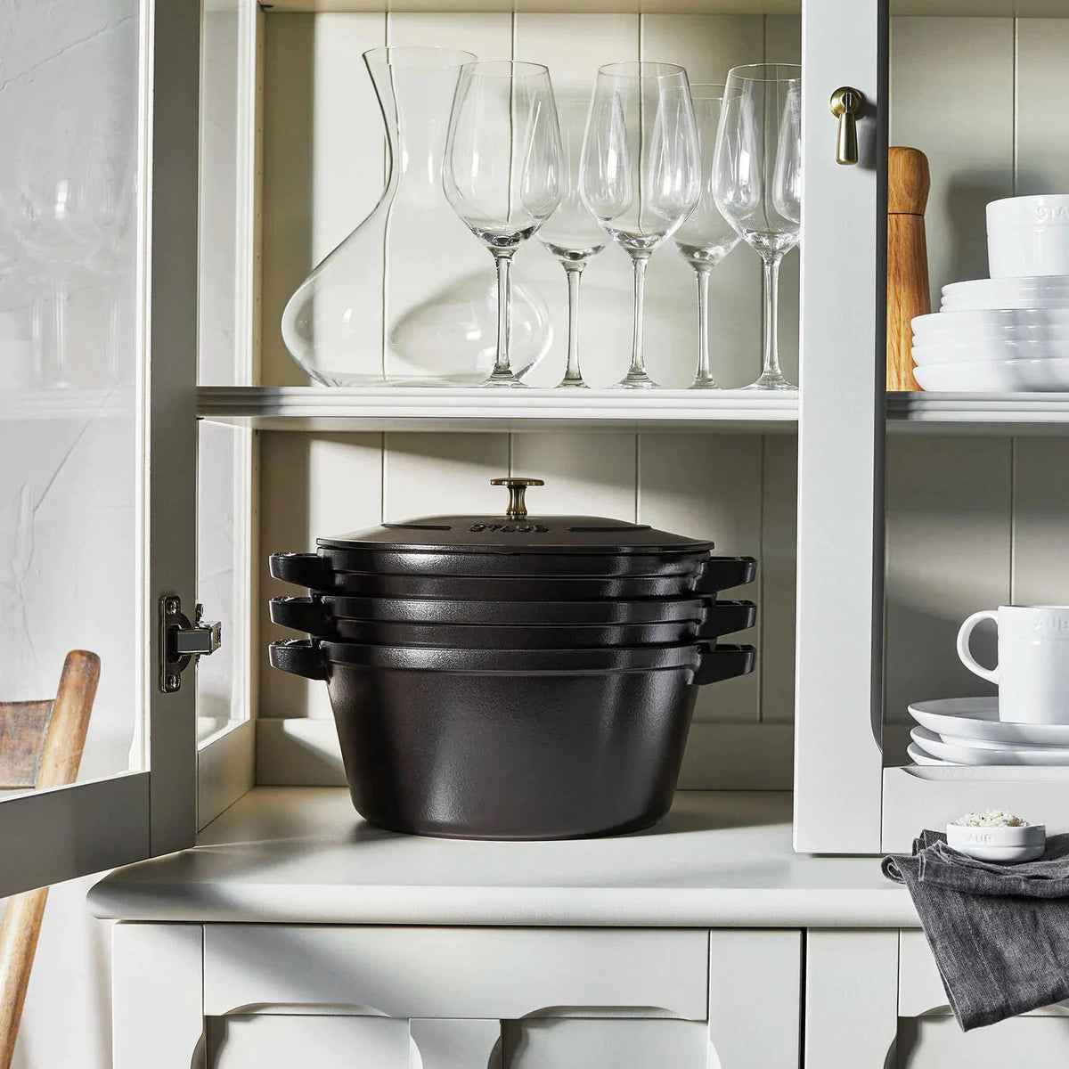 Staub - 4 PC 10" Cast Iron Stackable Cocotte Set Black - 1021322