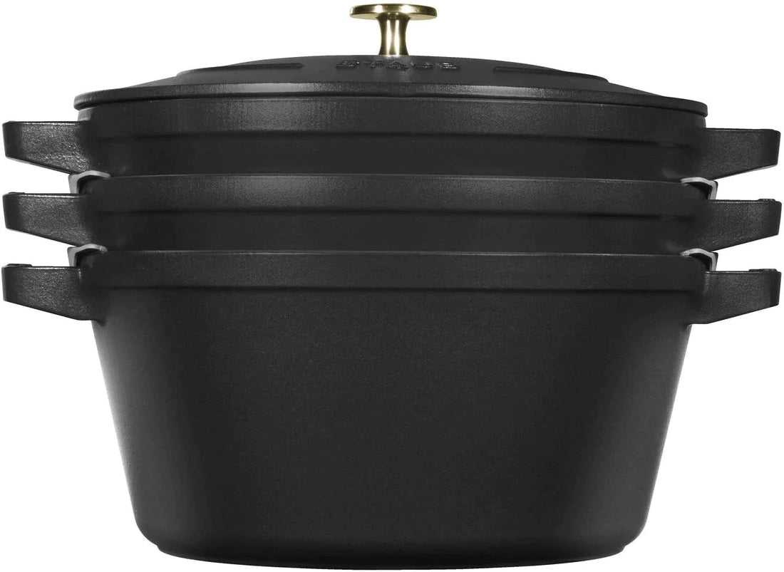 Staub - 4 PC 10" Cast Iron Stackable Cocotte Set Black - 1021322