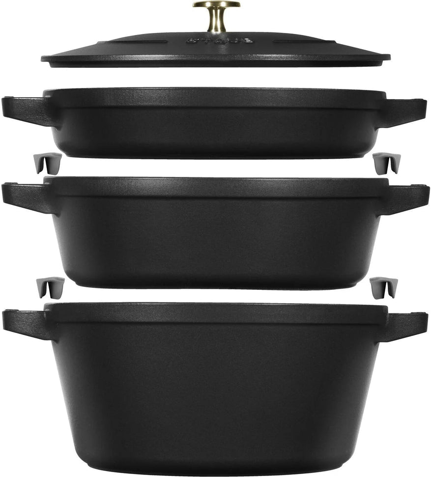 Staub - 4 PC 10" Cast Iron Stackable Cocotte Set Black - 1021322