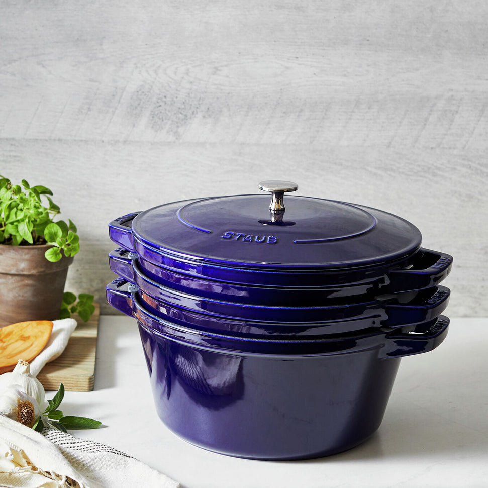 Staub - 4 PC 10" Cast Iron Stackable Cocotte Set Blue - 1010769