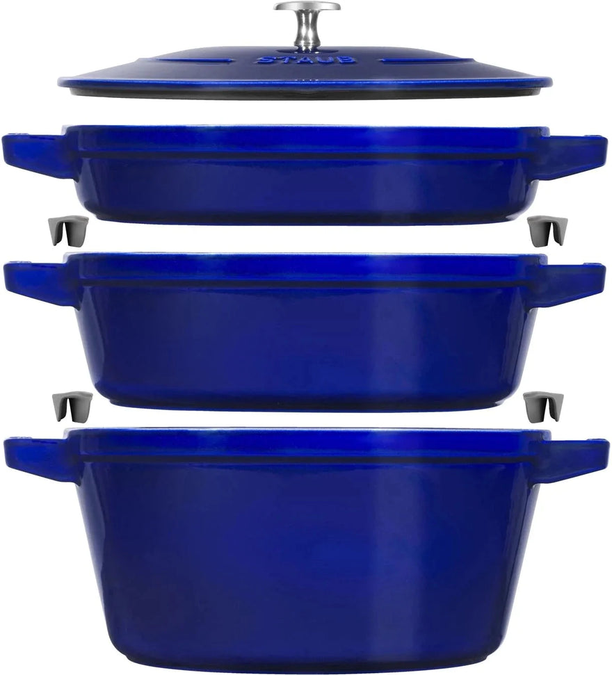 Staub - 4 PC 10" Cast Iron Stackable Cocotte Set Blue - 1010769