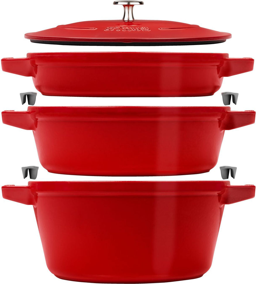 Staub - 4 PC 10" Cast Iron Stackable Cocotte Set Cherry - 1021321