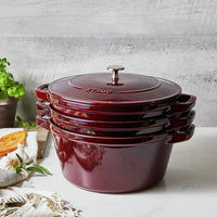 Staub - 4 PC 10" Cast Iron Stackable Cocotte Set Grenadine - 1010768