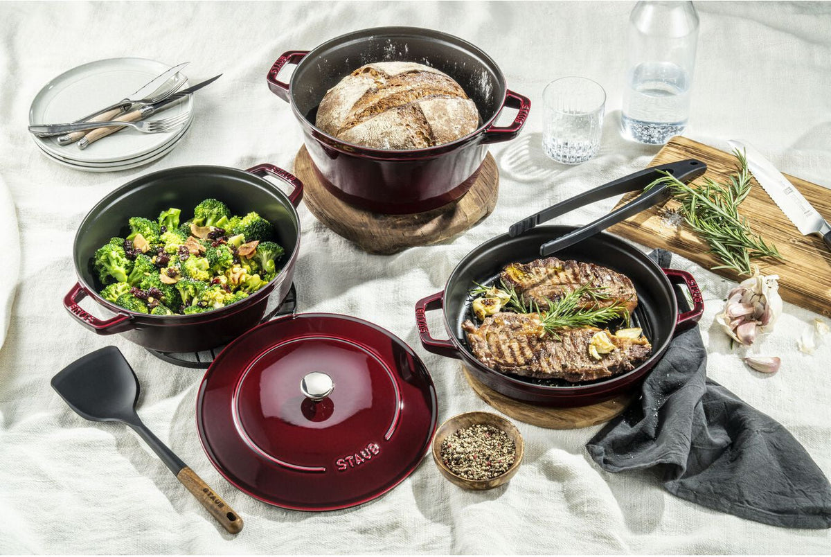 Staub - 4 PC 10" Cast Iron Stackable Cocotte Set Grenadine - 1010768
