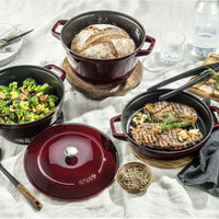 Staub - 4 PC 10" Cast Iron Stackable Cocotte Set Grenadine - 1010768