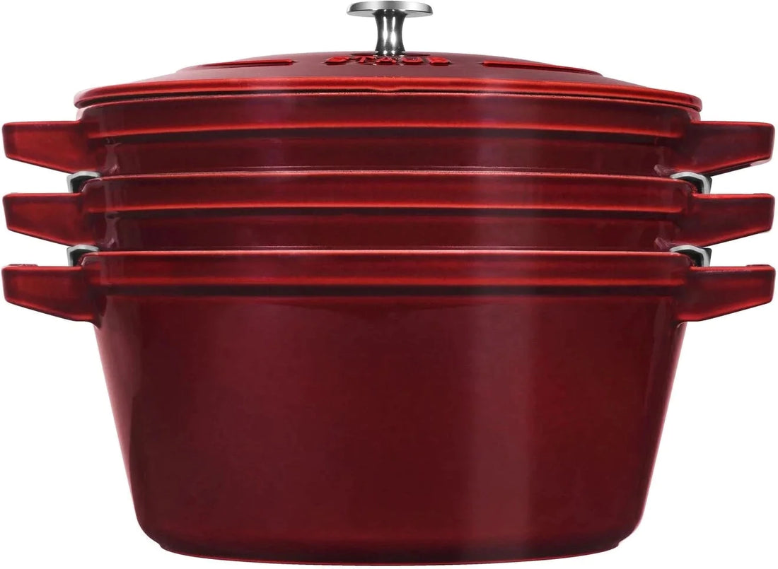 Staub - 4 PC 10" Cast Iron Stackable Cocotte Set Grenadine - 1010768