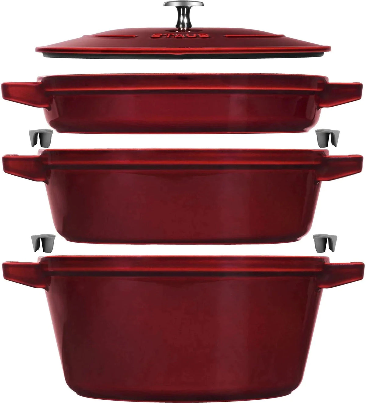 Staub - 4 PC 10" Cast Iron Stackable Cocotte Set Grenadine - 1010768