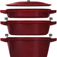 Staub - 4 PC 10" Cast Iron Stackable Cocotte Set Grenadine - 1010768