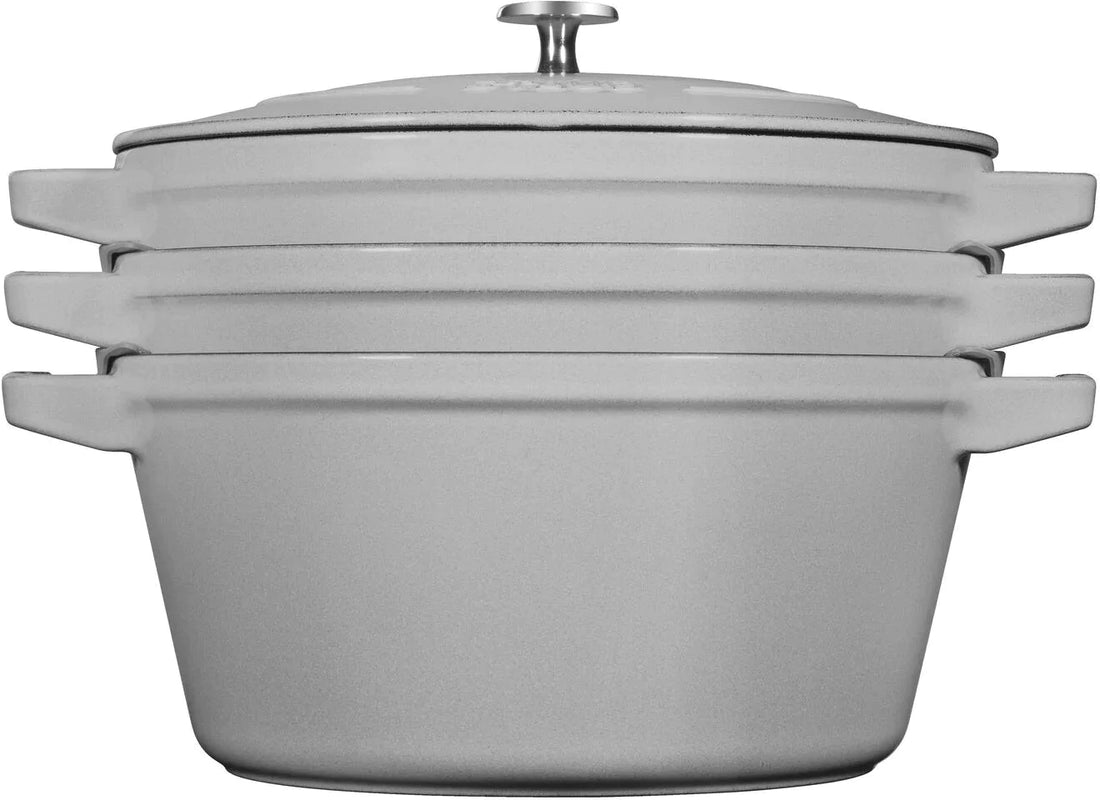 Staub - 4 PC 10" Cast Iron Stackable Cocotte Set Grey - 1010767