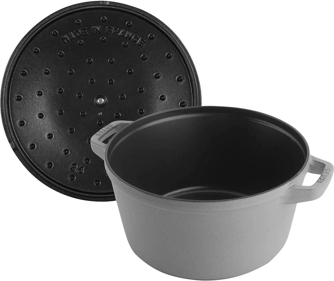 Staub - 4 PC 10" Cast Iron Stackable Cocotte Set Grey - 1010767
