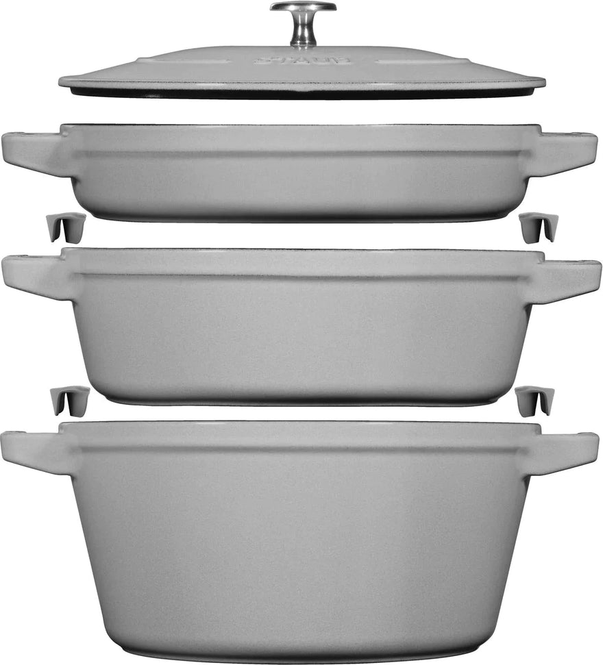 Staub - 4 PC 10" Cast Iron Stackable Cocotte Set Grey - 1010767