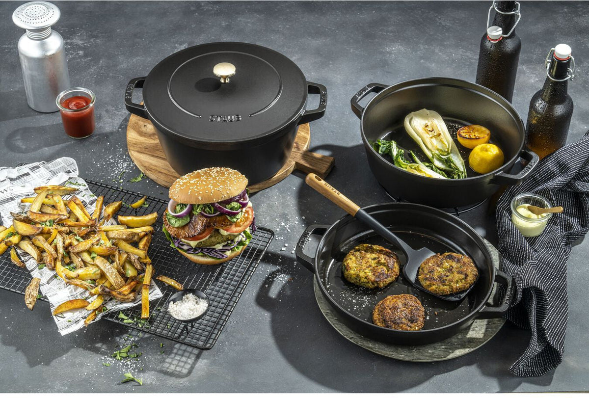 Staub - 4 PC 9.5" Cast Iron Stackable Cocotte Set Black - 1010886
