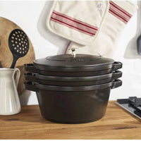 Staub - 4 PC 9.5" Cast Iron Stackable Cocotte Set Black - 1010886