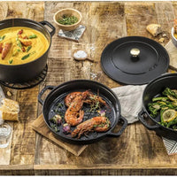 Staub - 4 PC 9.5" Cast Iron Stackable Cocotte Set Black - 1010886