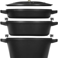 Staub - 4 PC 9.5" Cast Iron Stackable Cocotte Set Black - 1010886