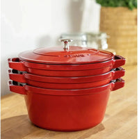 Staub - 4 PC 9.5" Cast Iron Stackable Cocotte Set Cherry - 1010887