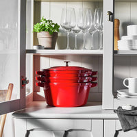 Staub - 4 PC 9.5" Cast Iron Stackable Cocotte Set Cherry - 1010887