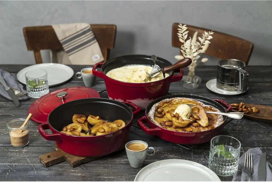 Staub - 4 PC 9.5" Cast Iron Stackable Cocotte Set Cherry - 1010887