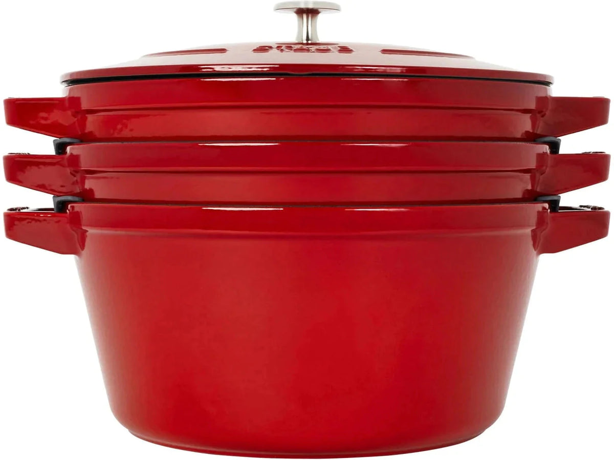 Staub - 4 PC 9.5" Cast Iron Stackable Cocotte Set Cherry - 1010887
