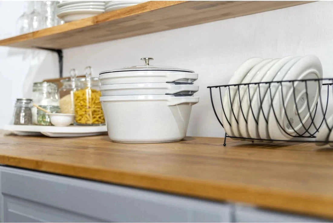 Staub - 4 PC 9.5" Cast Iron Stackable Cocotte Set White Truffle - 1010892