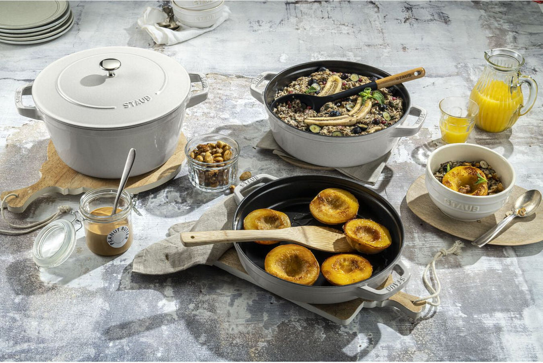 Staub - 4 PC 9.5" Cast Iron Stackable Cocotte Set White Truffle - 1010892