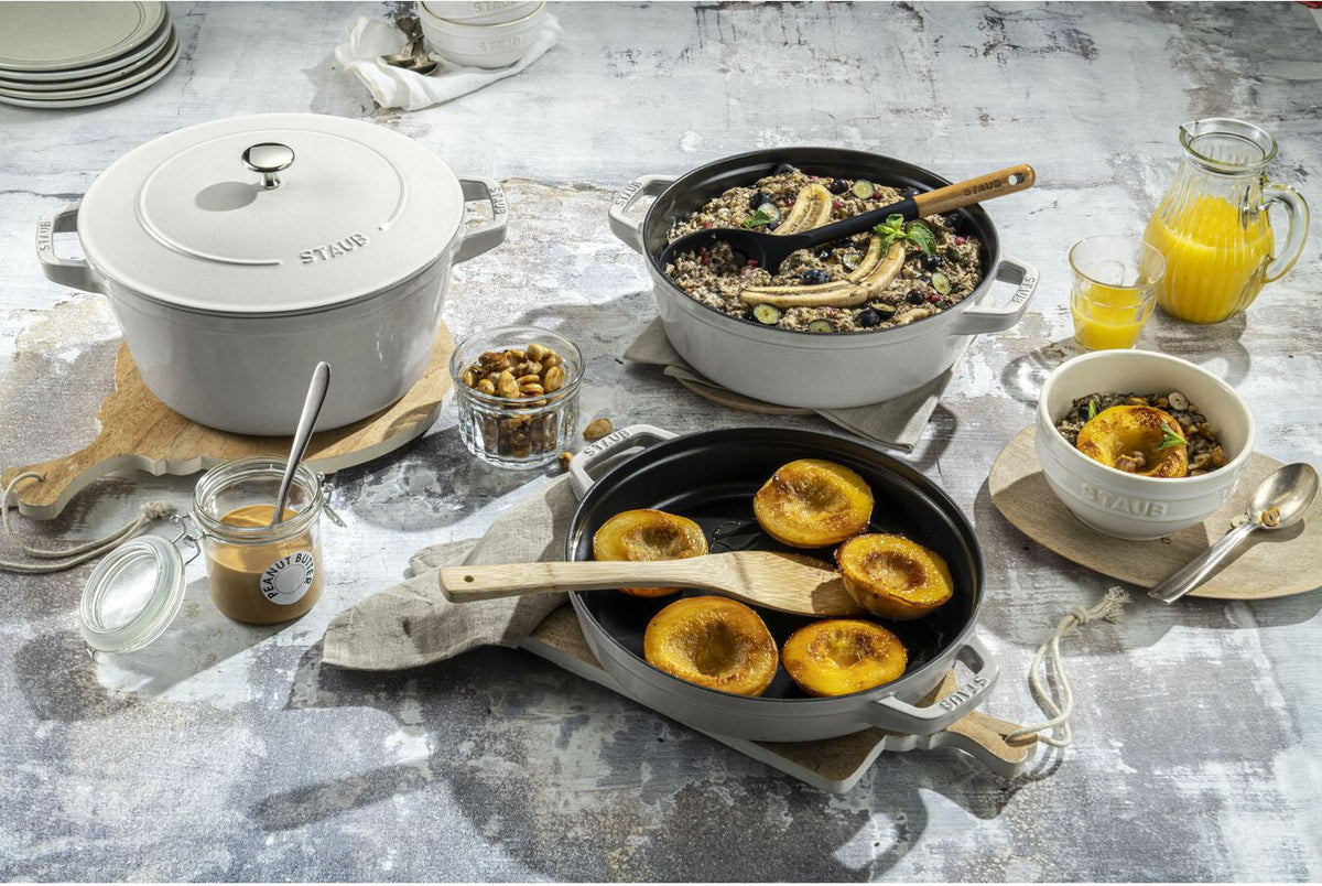 Staub - 4 PC 9.5" Cast Iron Stackable Cocotte Set White Truffle - 1010892