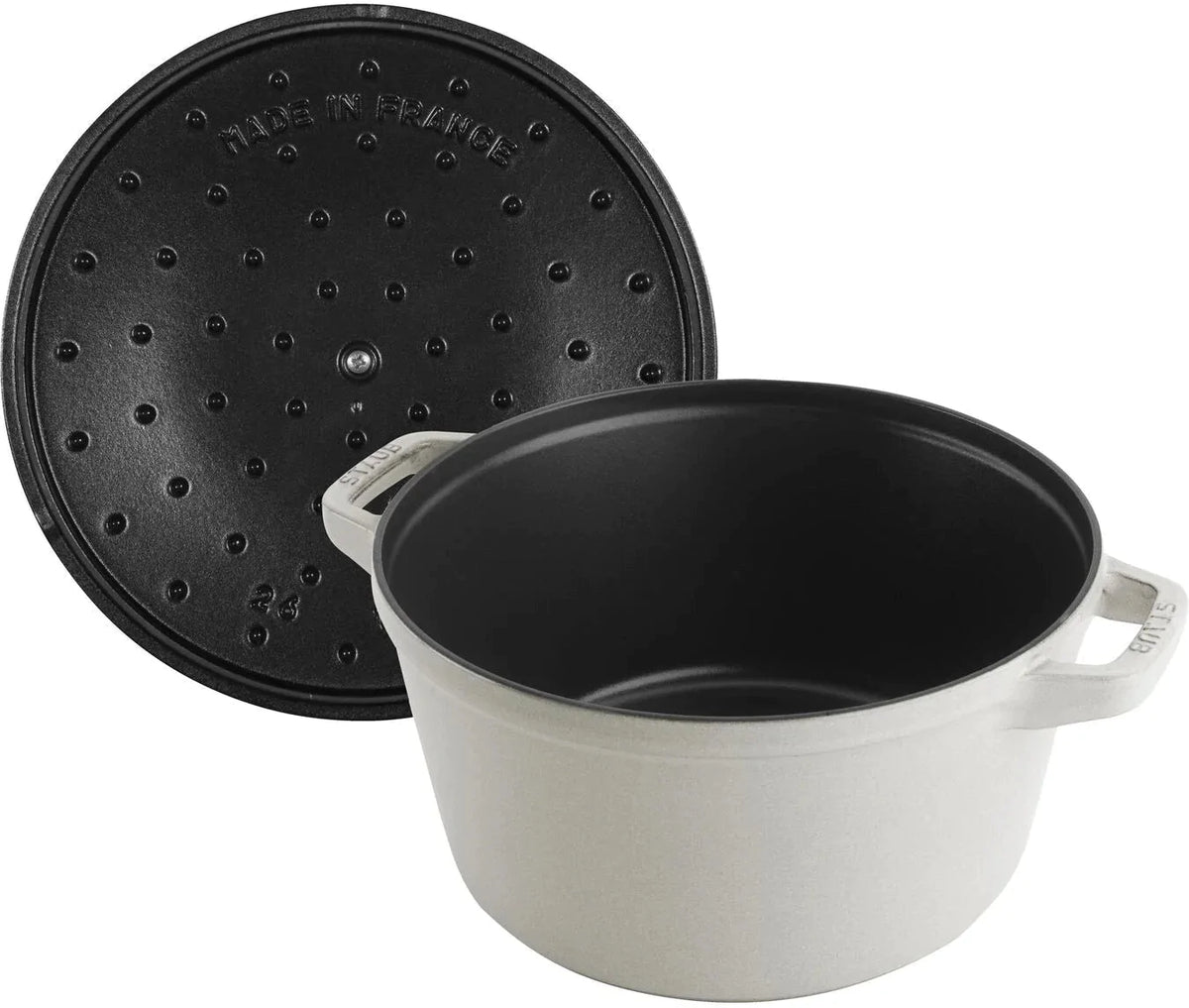 Staub - 4 PC 9.5" Cast Iron Stackable Cocotte Set White Truffle - 1010892