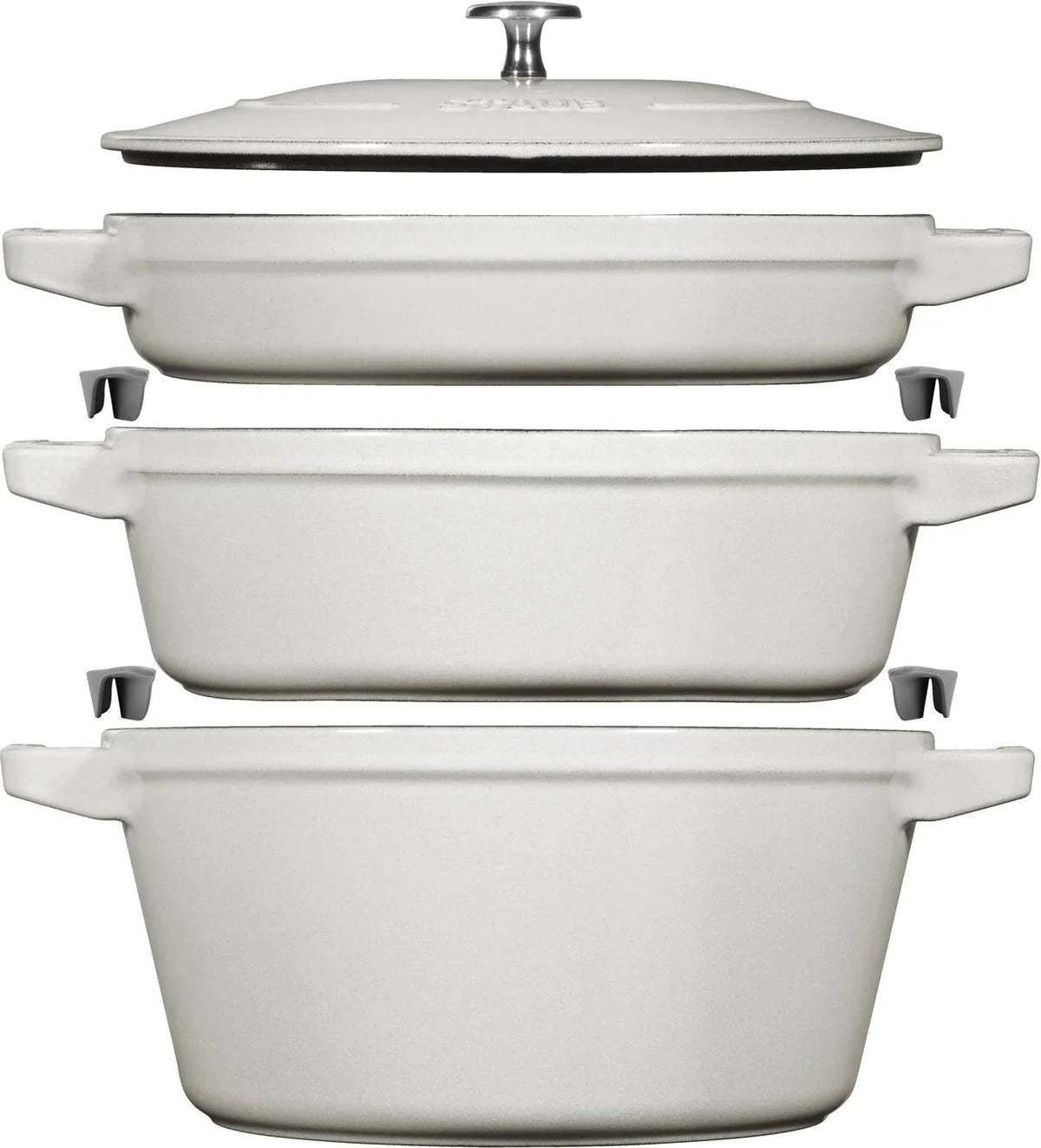Staub - 4 PC 9.5" Cast Iron Stackable Cocotte Set White Truffle - 1010892