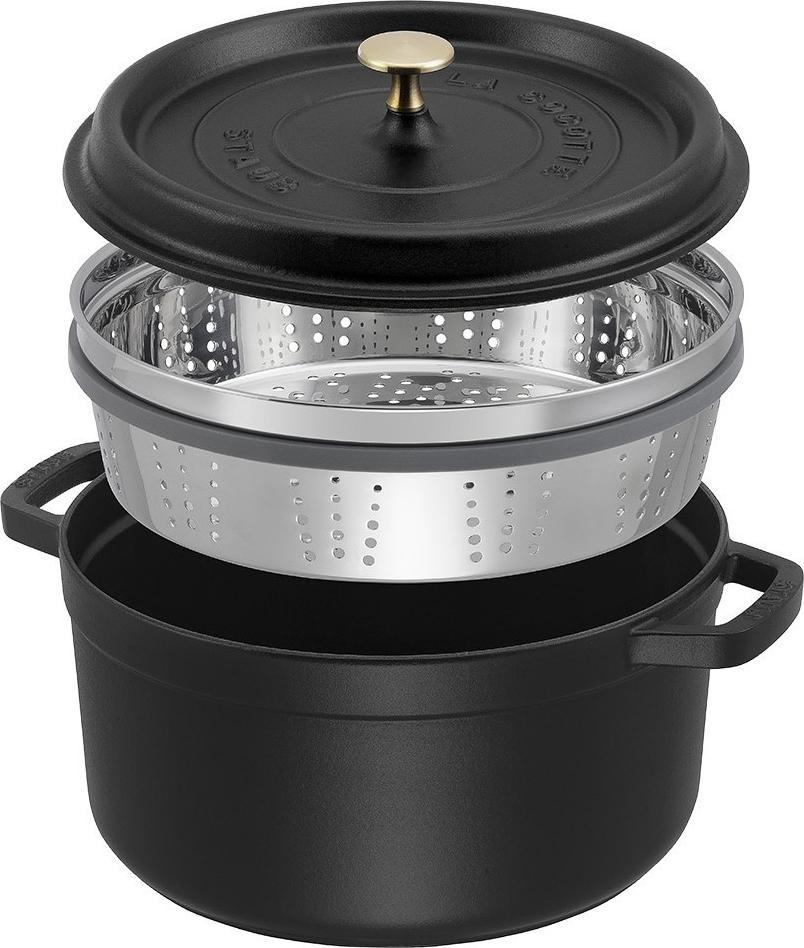 Staub - 5.5 QT Round Cocotte with Steamer Black 5.2L - 40510-606