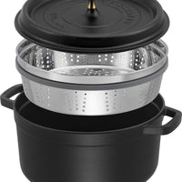 Staub - 5.5 QT Round Cocotte with Steamer Black 5.2L - 40510-606