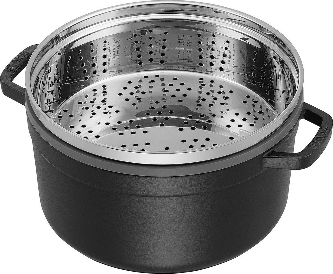 Staub - 5.5 QT Round Cocotte with Steamer Black 5.2L - 40510-606