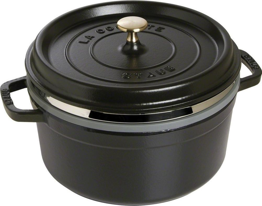 Staub - 5.5 QT Round Cocotte with Steamer Black 5.2L - 40510-606