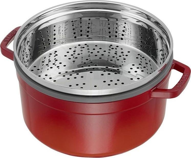 Staub - 5.5 QT Round Cocotte with Steamer Cherry Red 5.2L - 40510-601