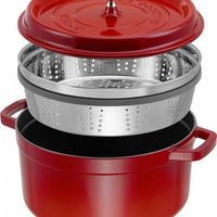 Staub - 5.5 QT Round Cocotte with Steamer Cherry Red 5.2L - 40510-601