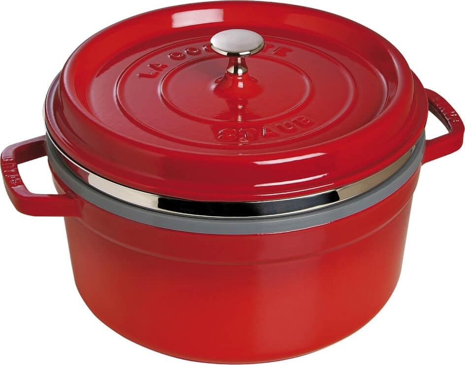 Staub - 5.5 QT Round Cocotte with Steamer Cherry Red 5.2L - 40510-601